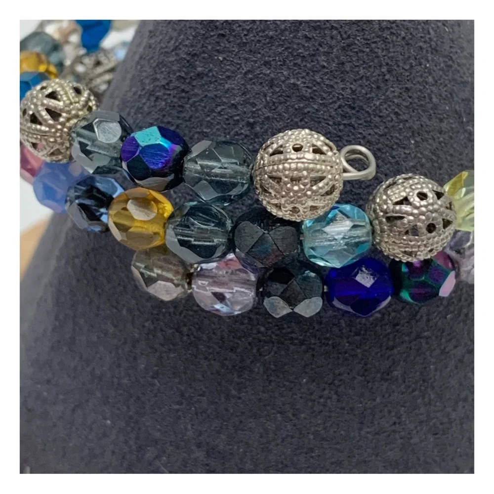 colorful glass beaded memory wire bracelet spring lightweight no clasp